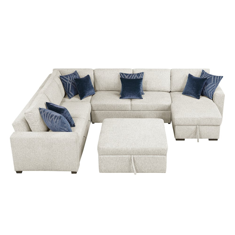 Isla Microfiber 5-Piece Sectional with Reversible Chaise in Beige