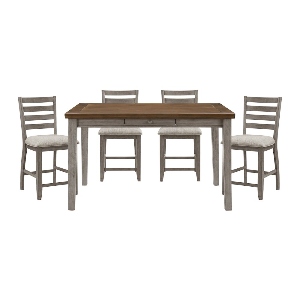Tigard Asian Hardwood 5-Piece Counter Height Dining Set in Cherry & Gray