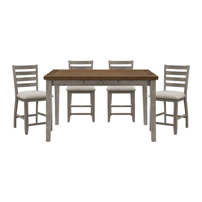 Tigard Asian Hardwood 5-Piece Counter Height Dining Set in Cherry & Gray
