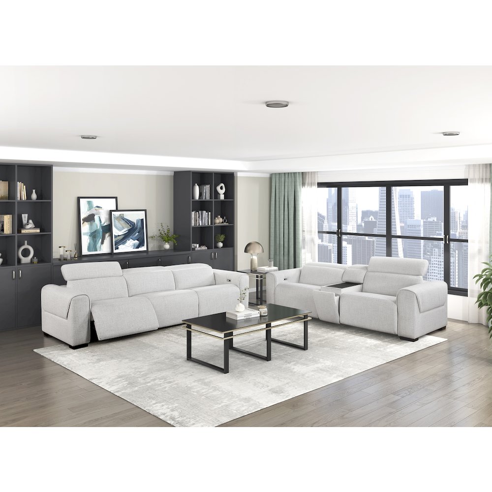 McPherson Chenille Power Double Reclining Sofa in Cloud