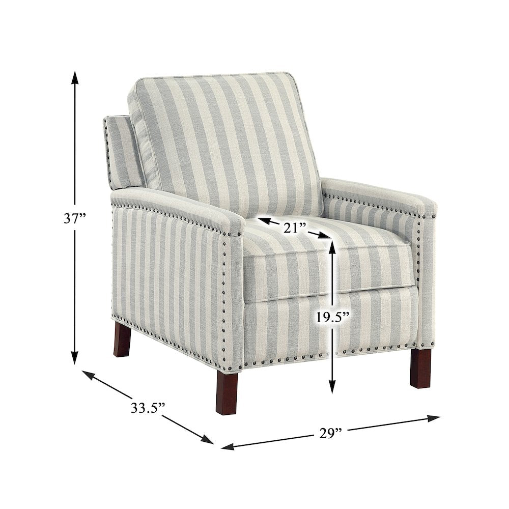 Landrum Textured PB Reclining Chair in Beige with Grayish Blue Stripe