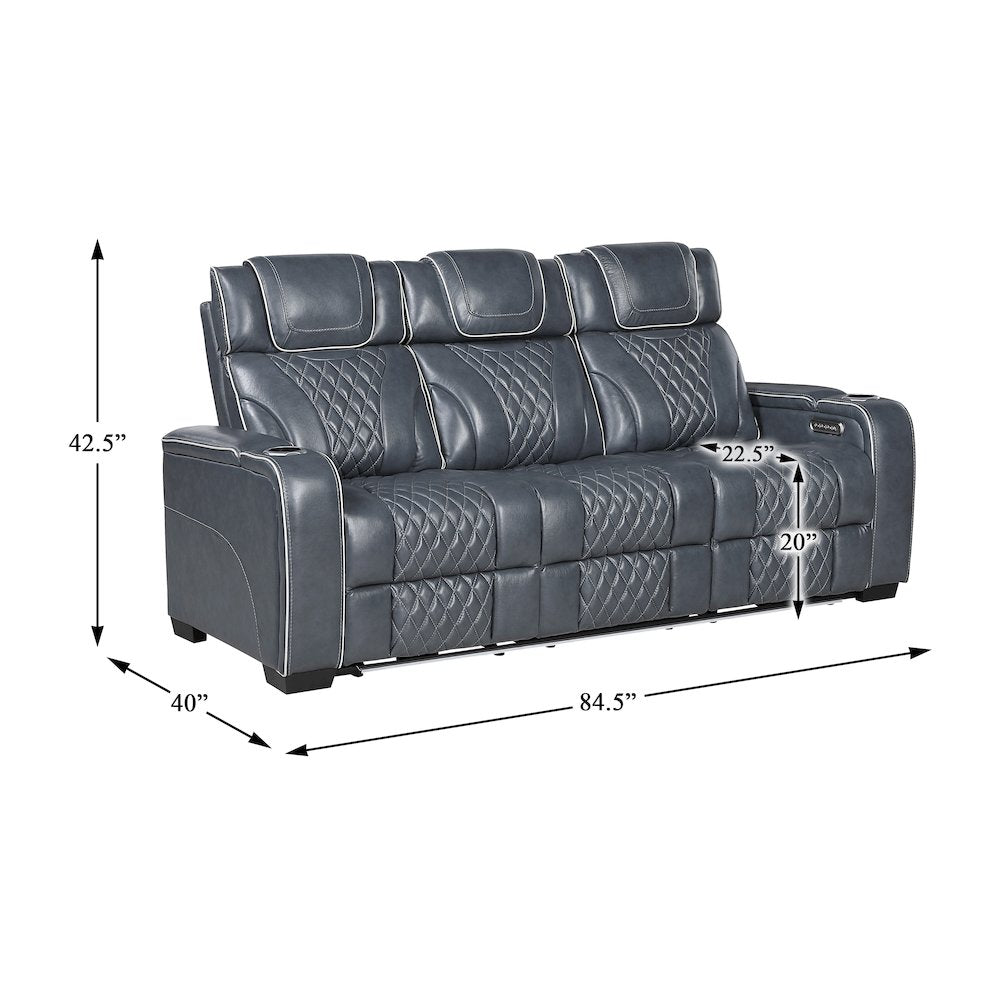Apex Leather Power Double Reclining Sofa with Power Headrests in Blue