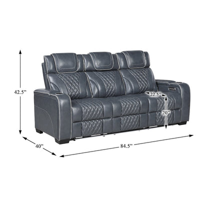 Apex Leather Power Double Reclining Sofa with Power Headrests in Blue