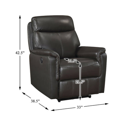 Leif Leather Power Reclining Chair in Dark Brown