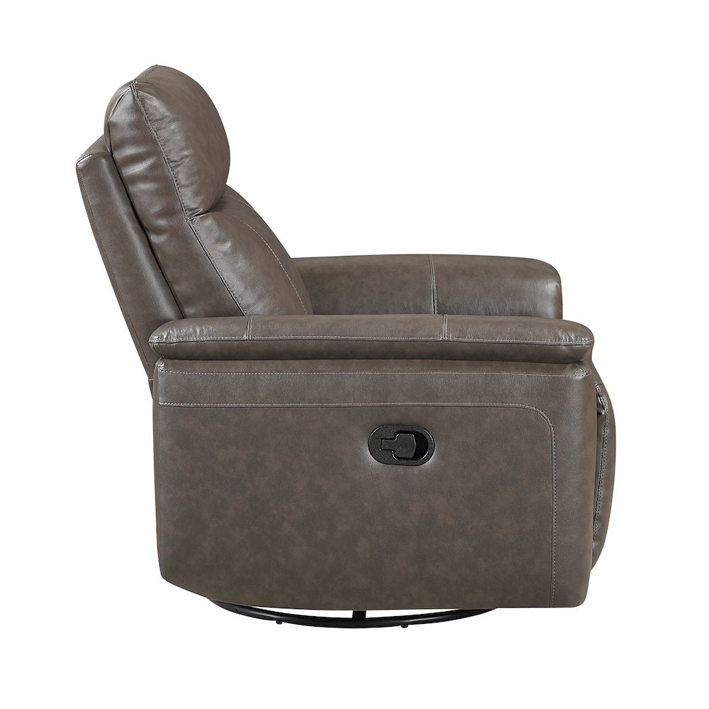Hadley Leather Swivel Glider Reclining Chair in Dark Brown