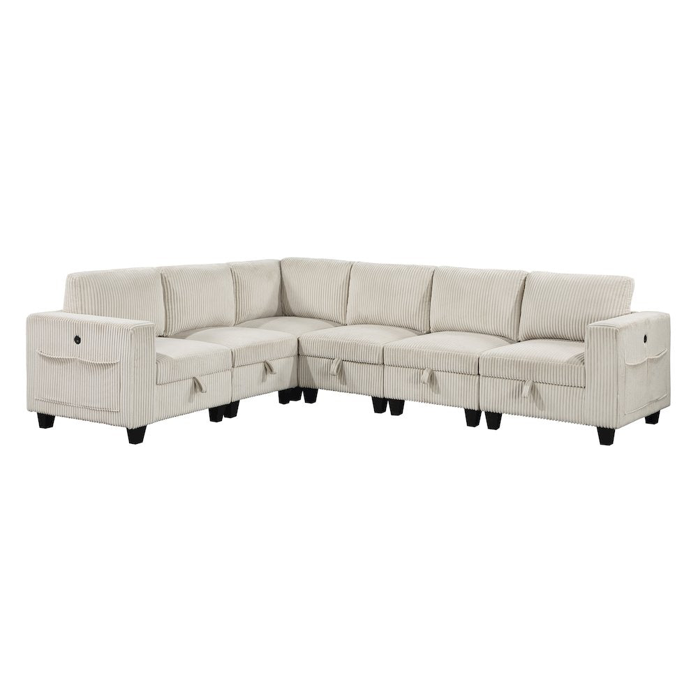 Walterboro Corduroy 6-Piece Sectional with Storage in Beige