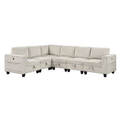 Walterboro Corduroy 6-Piece Sectional with Storage in Beige