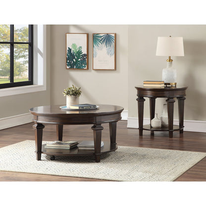 Tobias Poplar Round Cocktail Table in Espresso