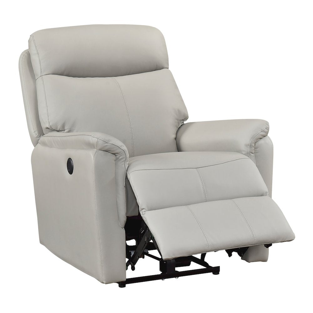 Leif Leather Power Reclining Chair in Light Gray