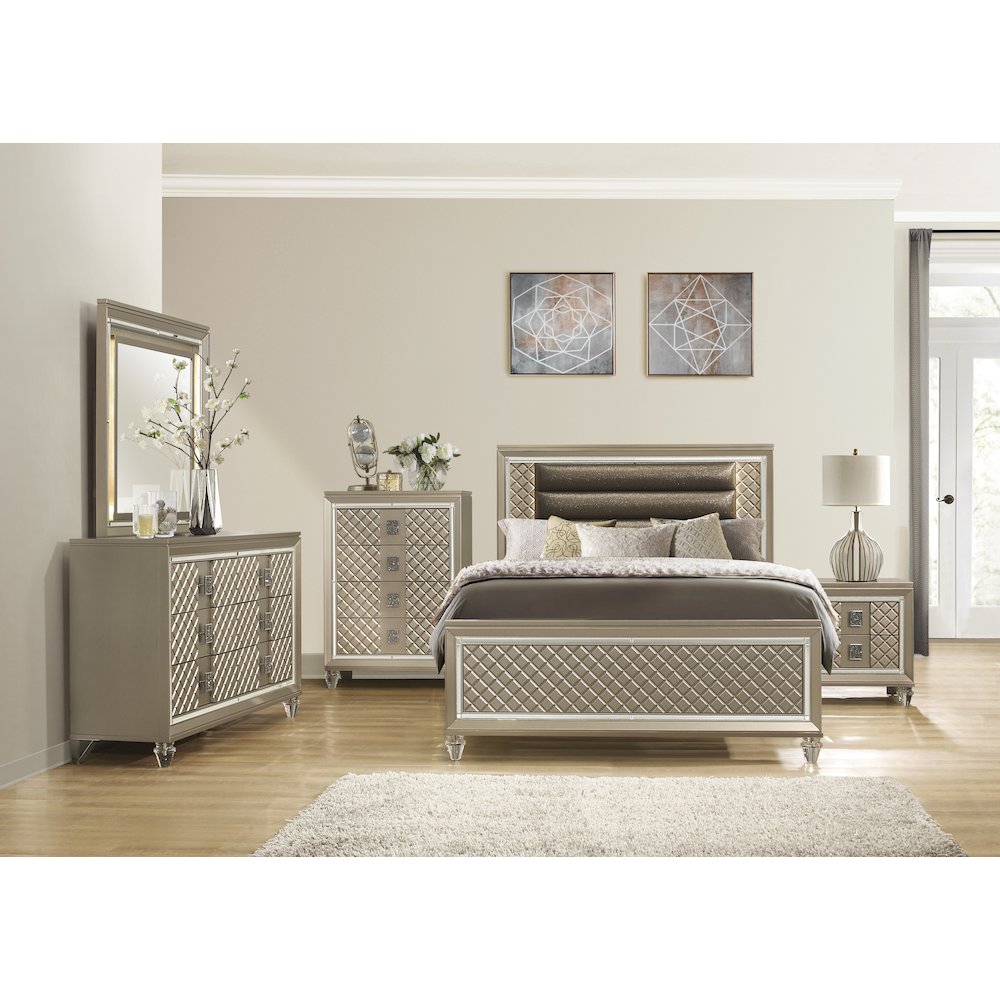 Loudon Asian Hardwood Full Platform Bed in Champagne Metallic
