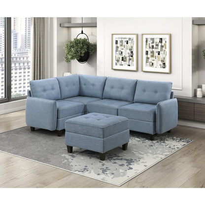 Garren Textured 5-Piece Sectional with Storage and Ottoman in Blue