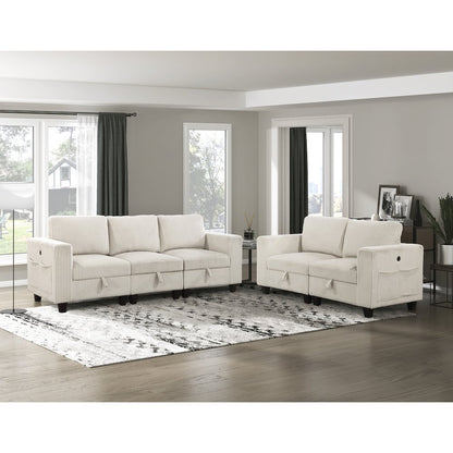 Walterboro Corduroy Love Seat with Storage, Storage Pouches in Beige