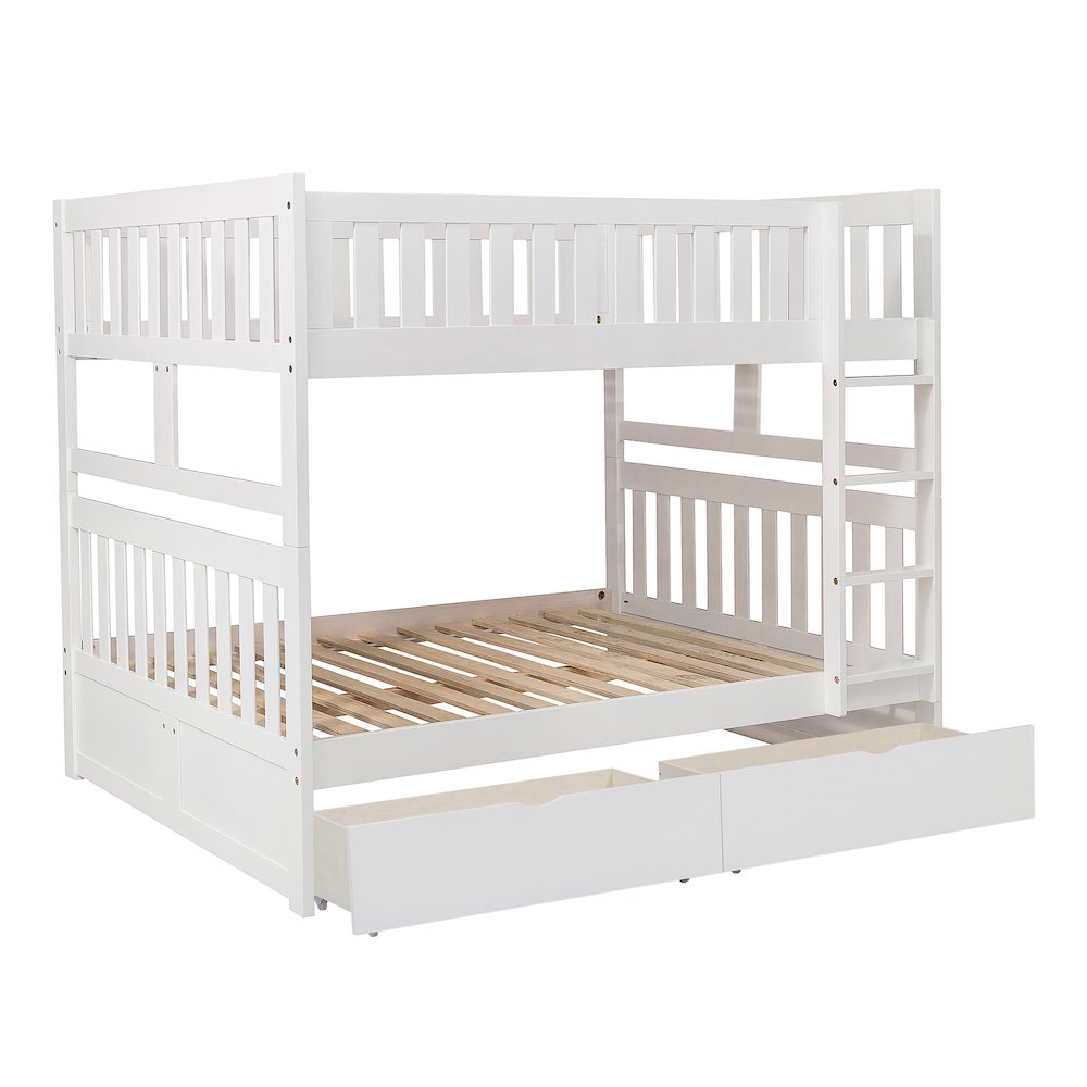 Galen Pine Full Over Full Bunk Bed with Storage Boxes in White