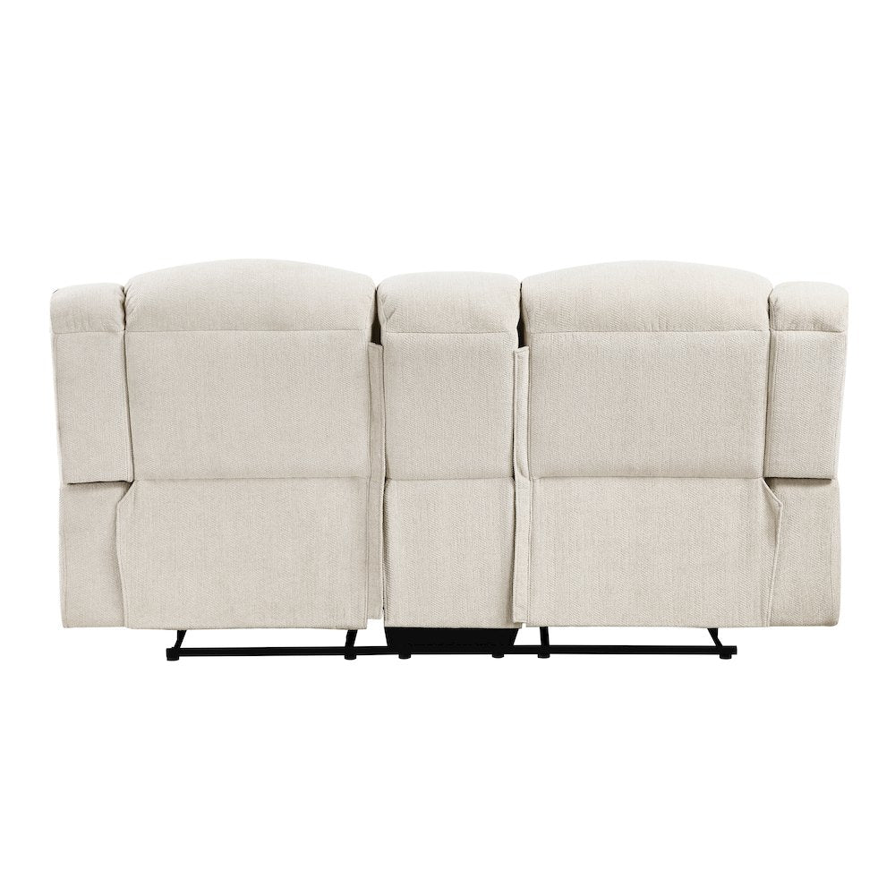 Nutmeg Chenille Double Reclining Love Seat with Center Console in Beige