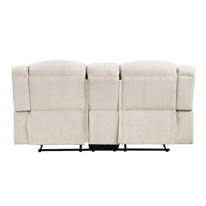 Nutmeg Chenille Double Reclining Love Seat with Center Console in Beige