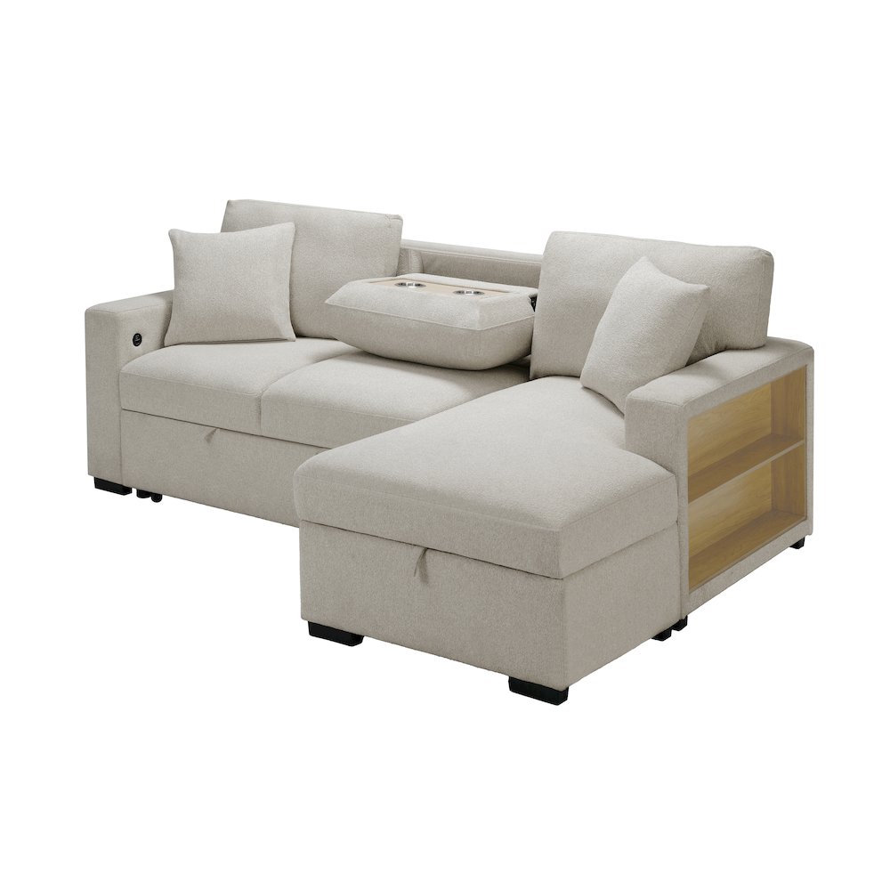 Pompano Boucle Sectional with Right Chaise, Pull-out Bed in Beige