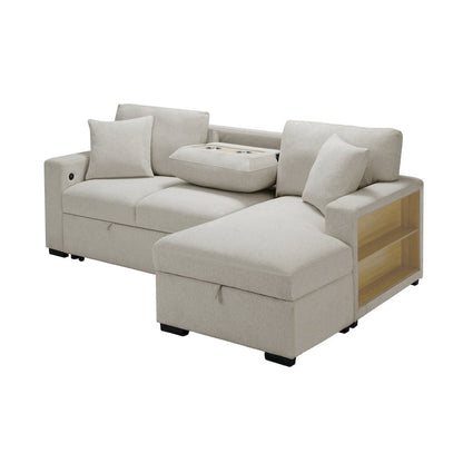 Pompano Boucle Sectional with Right Chaise, Pull-out Bed in Beige
