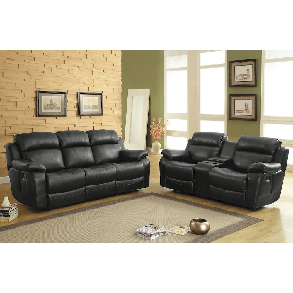 Marille Textured Double Glider Reclining Love Seat with Center Console in Black