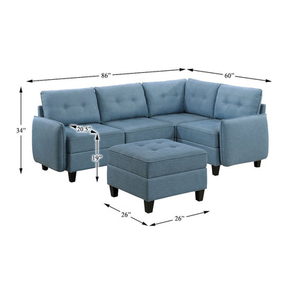 Garren Textured 5-Piece Sectional with Storage and Ottoman in Blue