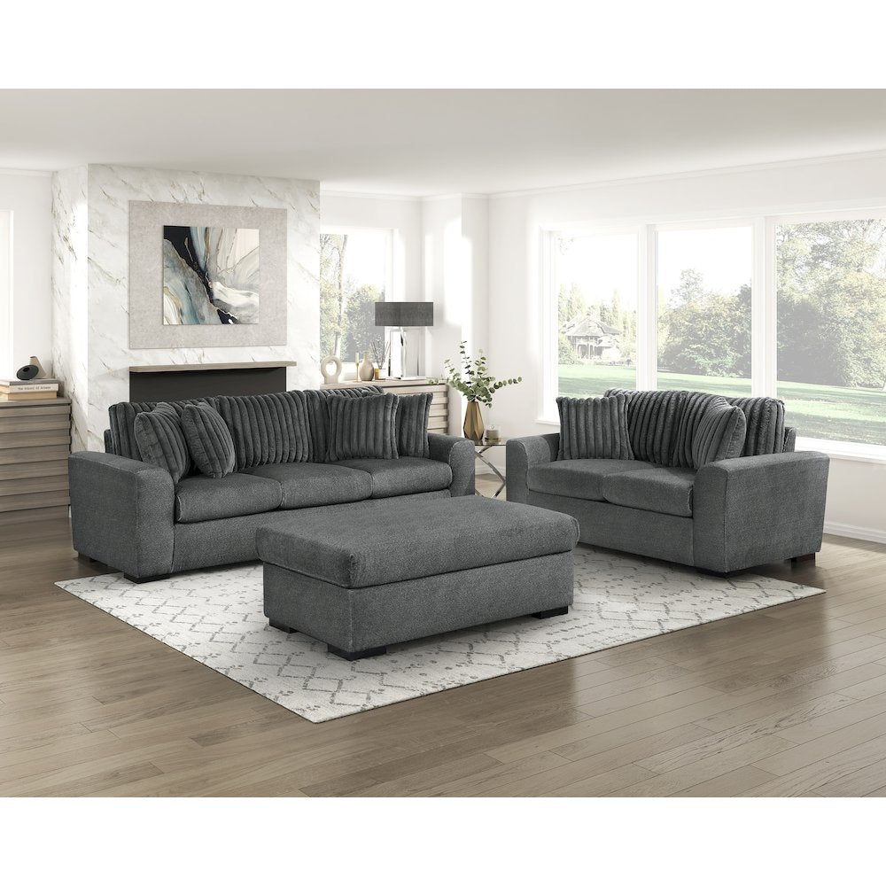 Athena Textured Ottoman in Dark Gray