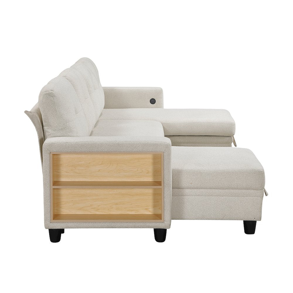 Robinson Boucle Sectional with Two Chaises, Pull-out Bed in Beige