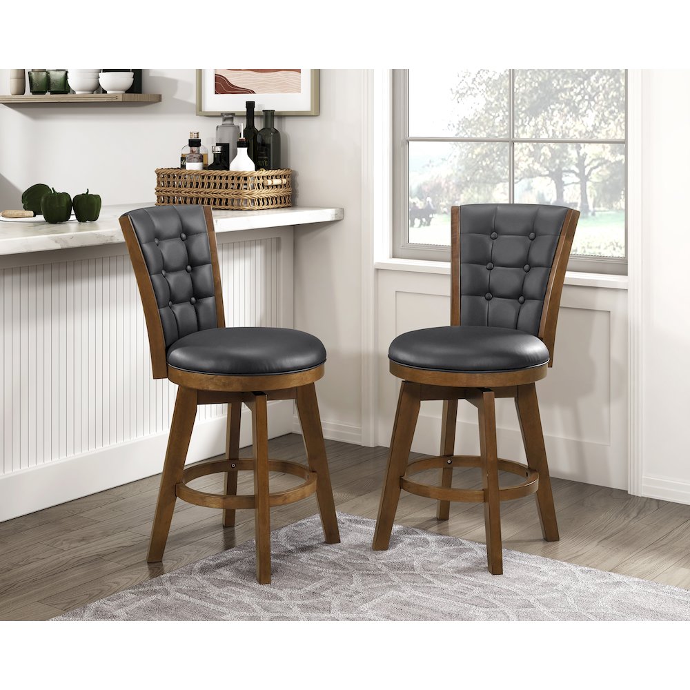 Medford Faux leather Counter Height Swivel Stool, set of 2 in Black