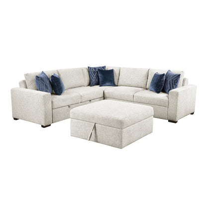 Isla Microfiber 4-Piece Sectional with Pull-out Bed and Ottoman in Beige