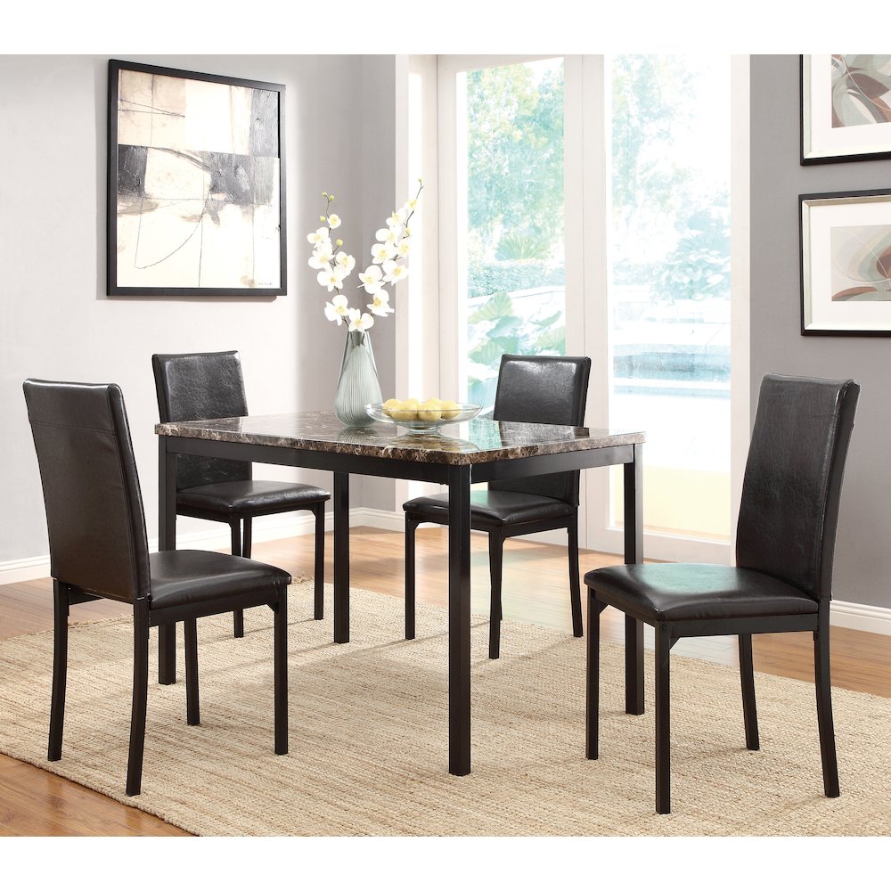 Tempe Faux Marble Top Dining Room Table in Black Metal Finish