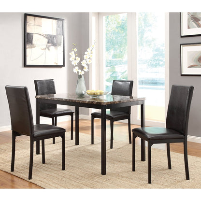 Tempe Faux Marble Top Dining Room Table in Black Metal Finish