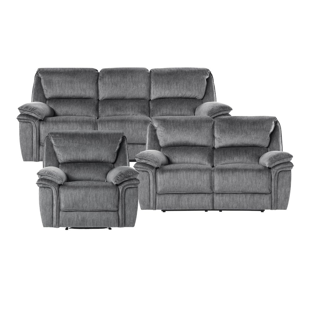 Muirfield Microfiber 3pc Set: Sofa, Love, Chair in Gray