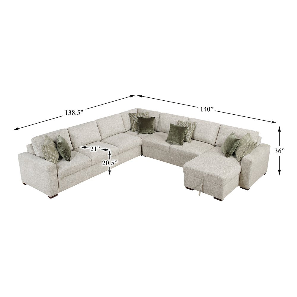 Isla Microfiber 5-Piece Sectional with Reversible Chaise in Sage Sand