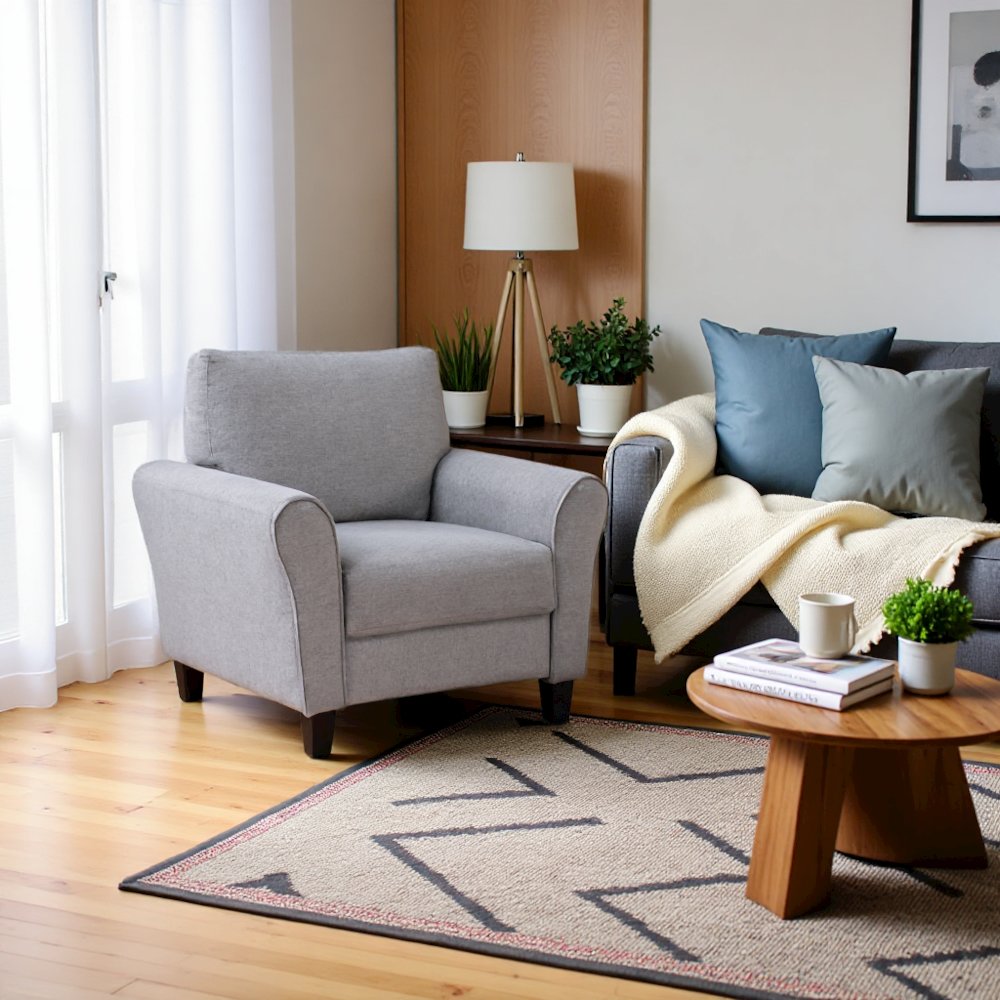 Dark Gray Upholstered Arm Chair, Elegant Accent Chair for Living Room Spaces
