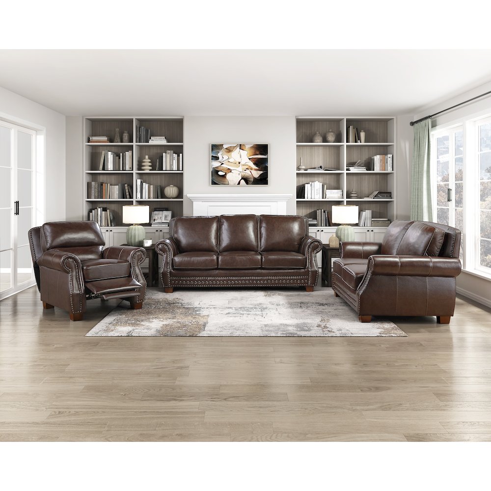 Remington Leather Push Back Reclining Chair in Brown