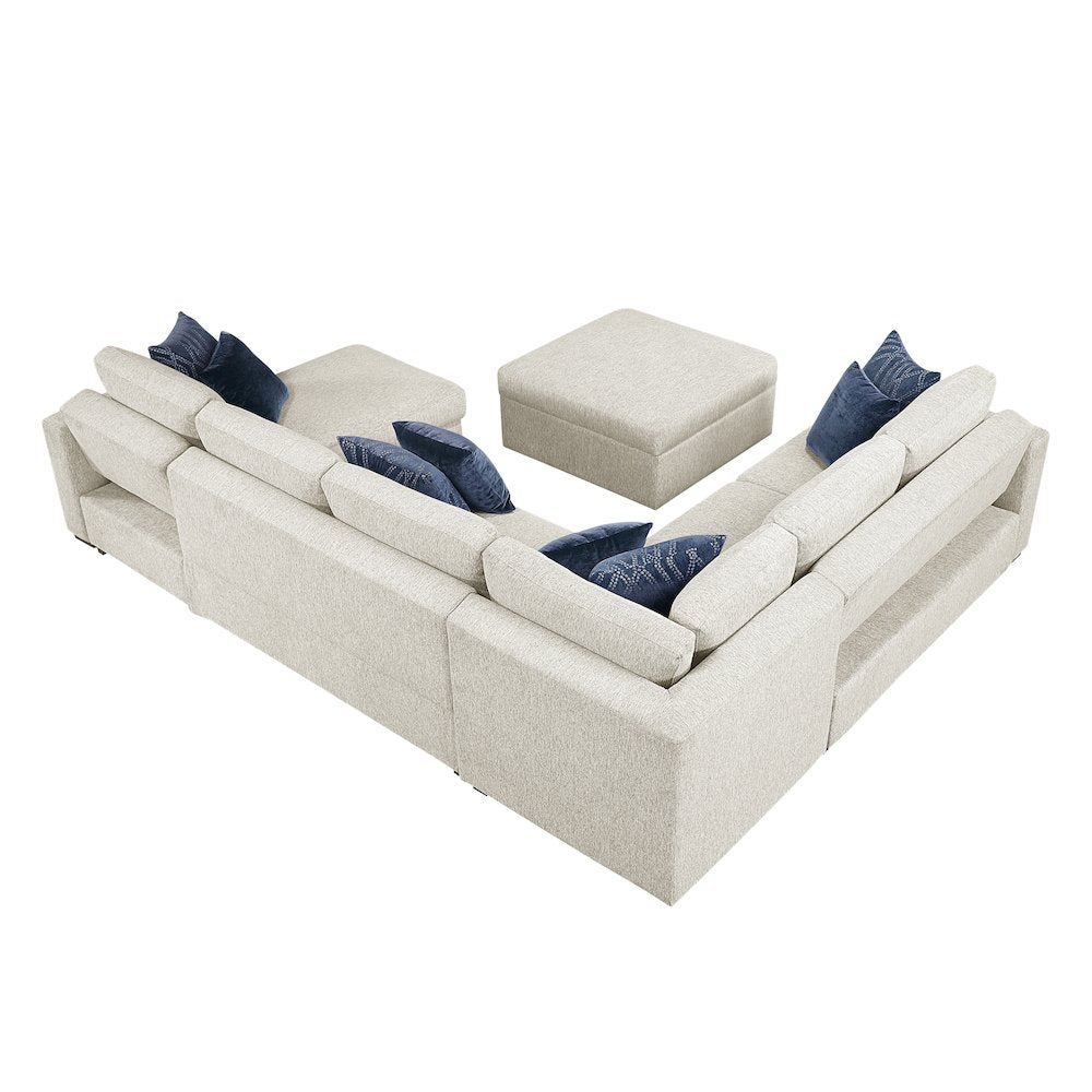 Isla Microfiber 5-Piece Sectional with Reversible Chaise in Beige