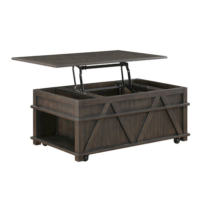 Lakeside Rubberwood Lift Top Cocktail Table in Brown