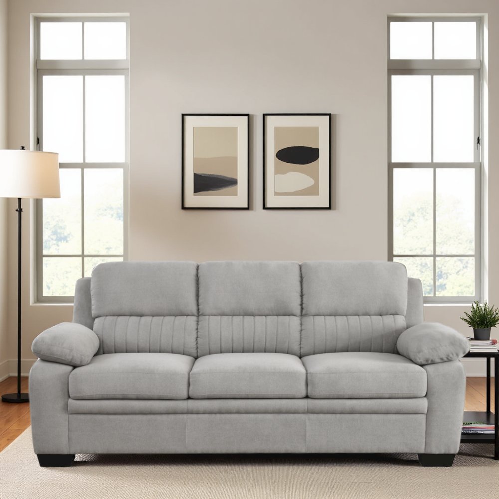Gray Textured Fabric 3-Seater Couch Sofa Ideal for Living Room