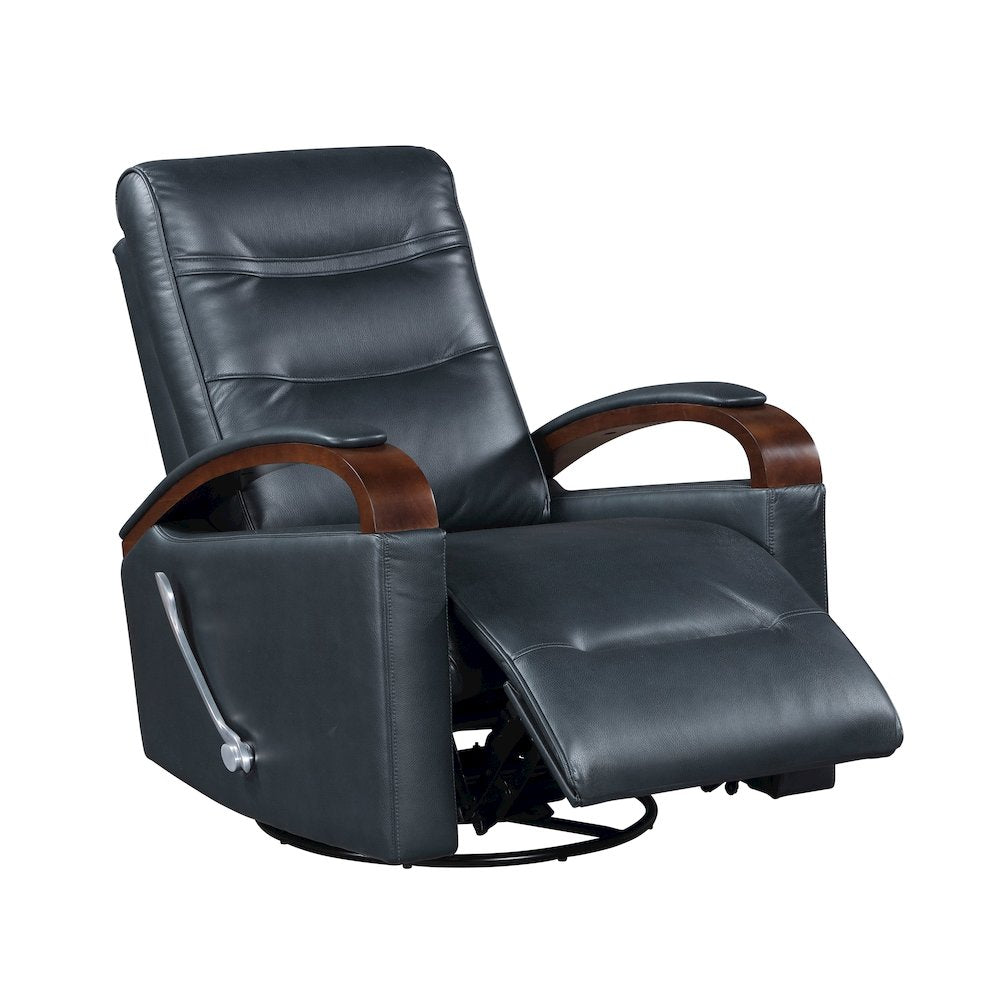 Margot Faux Leather Swivel Glider Reclining Chair in Dark Blue