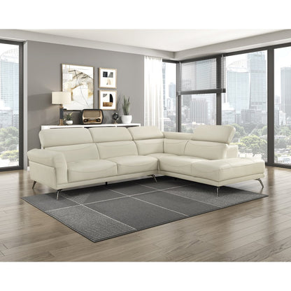 Giselle Leather 2-Piece Sectional with Right Side Chaise in Beige