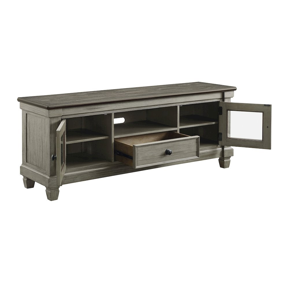 Granby Pine TV Stand in 2-Tone Finish: Antique White and Rosy Brown