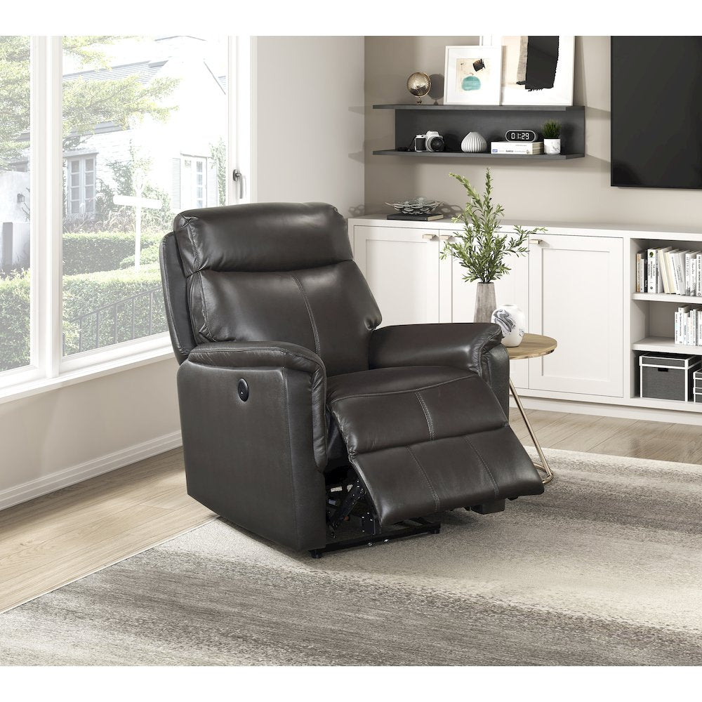 Leif Leather Power Reclining Chair in Dark Brown