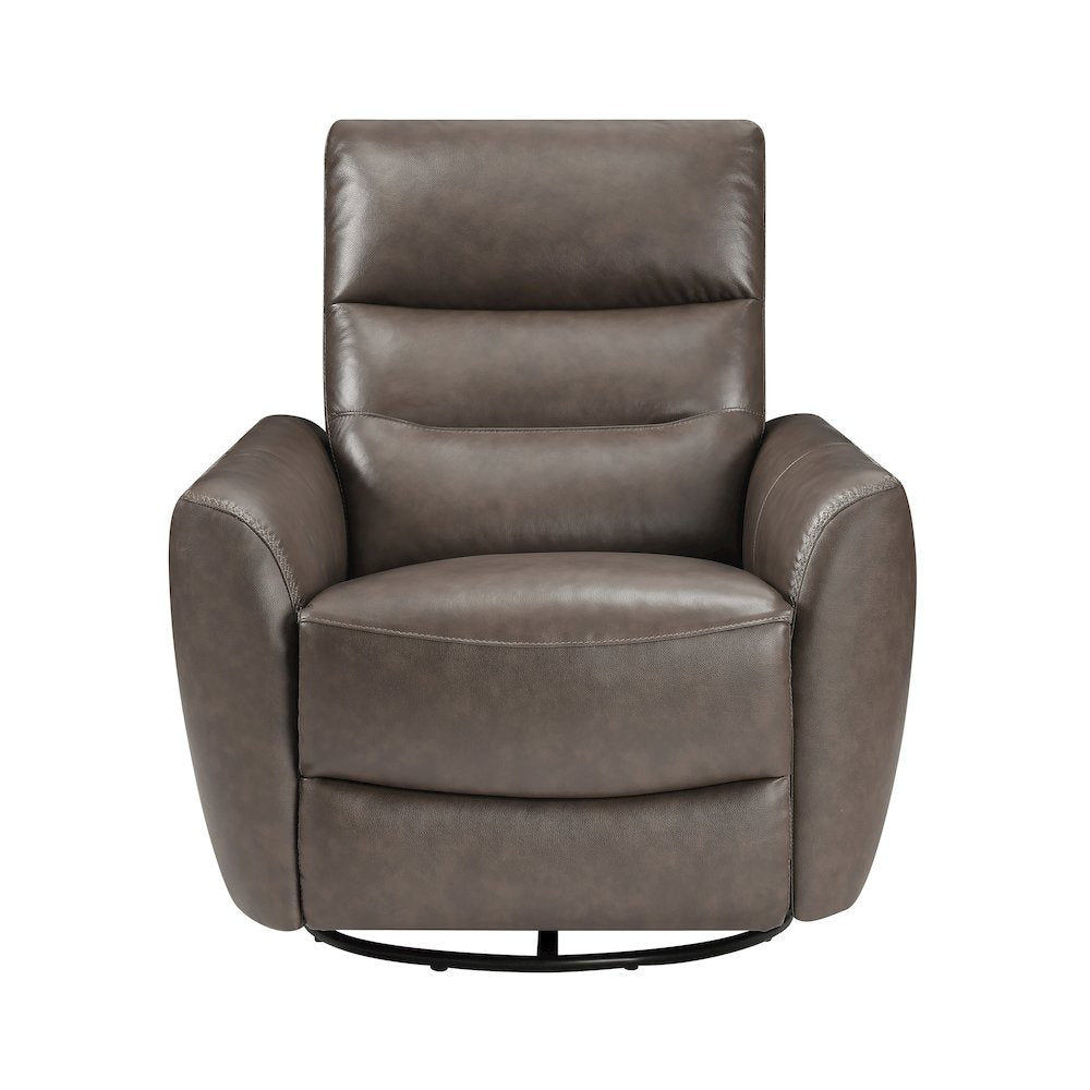 Cassian Leather Swivel Glider Reclining Chair in Dark Brown