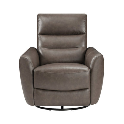 Cassian Leather Swivel Glider Reclining Chair in Dark Brown