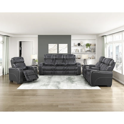 Apex Leather Power Double Reclining Sofa with LED Lighting in Black