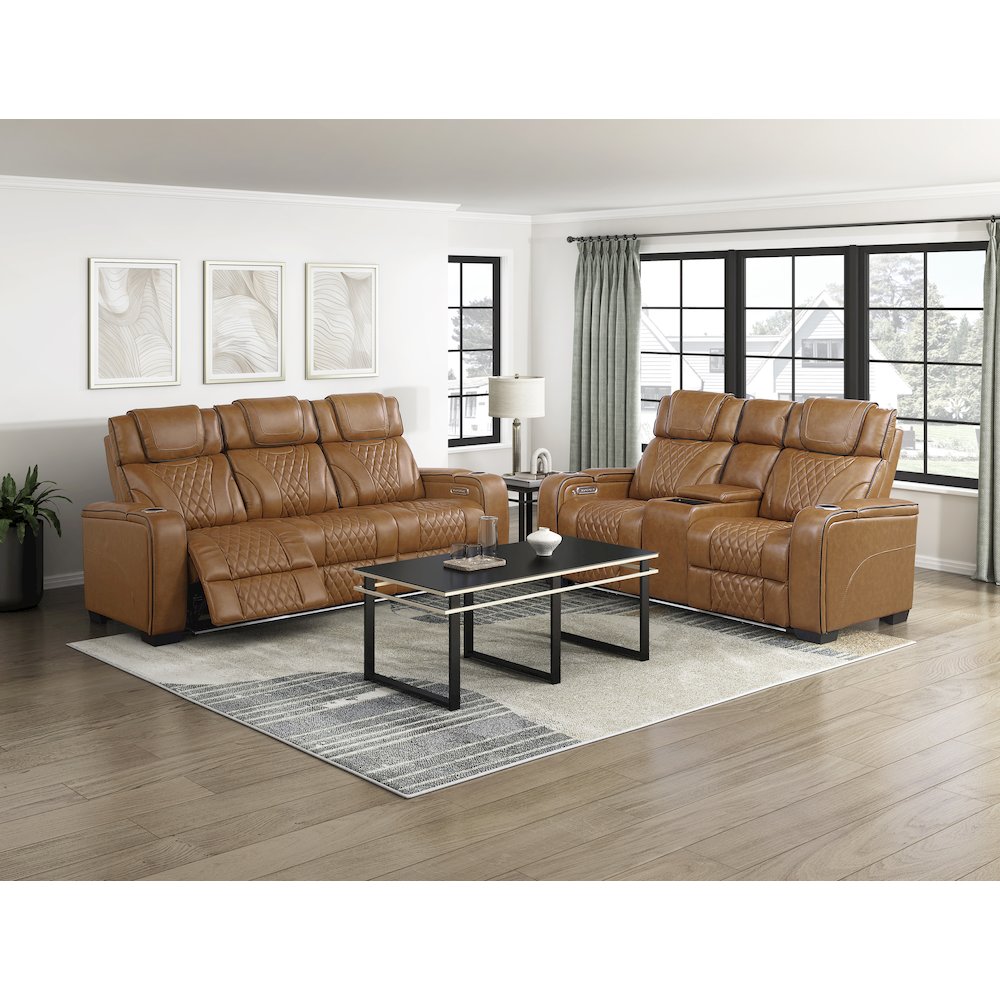 Apex Leather 2pc Set: Sofa, Love in Brown