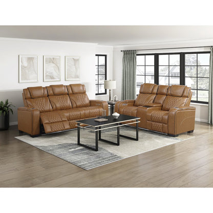 Apex Leather 2pc Set: Sofa, Love in Brown