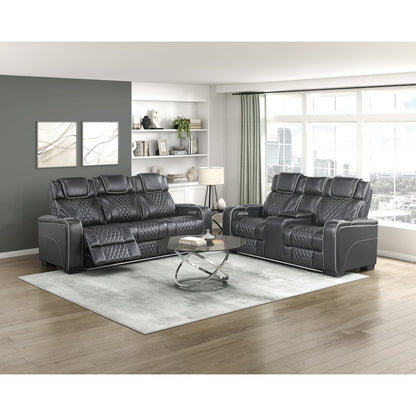 Apex Leather 2pc Set: Sofa, Love in Black