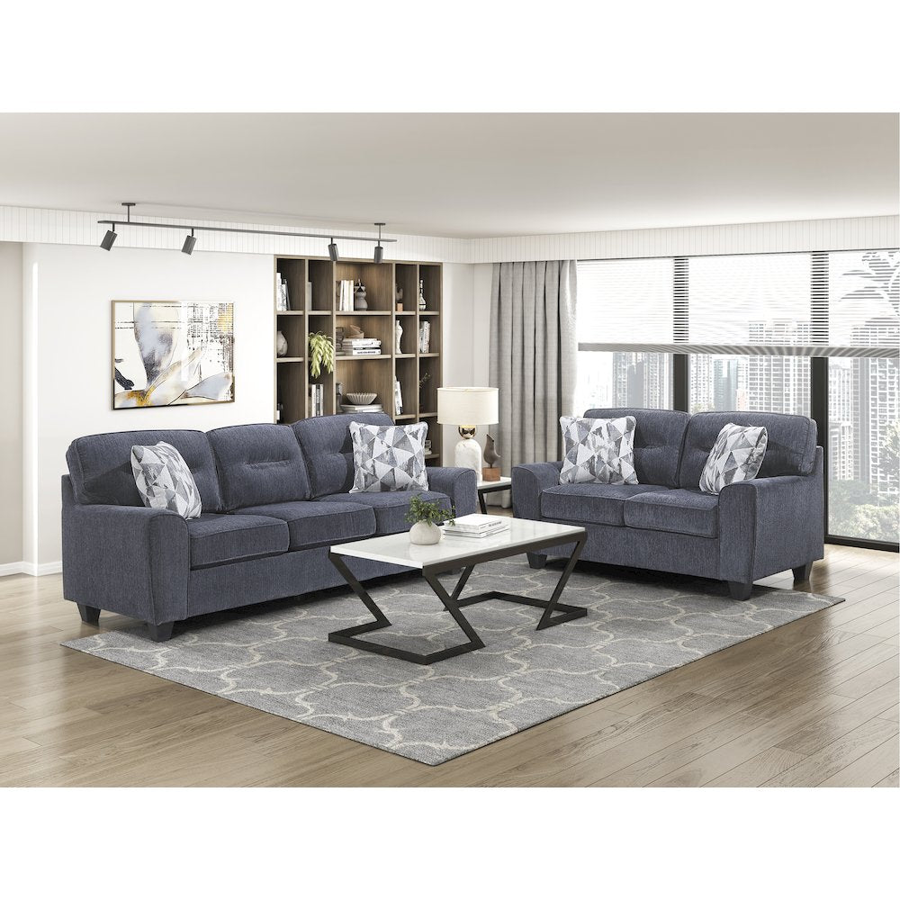 Bennett Chenille 2pc Set: Sofa, Love in Blue