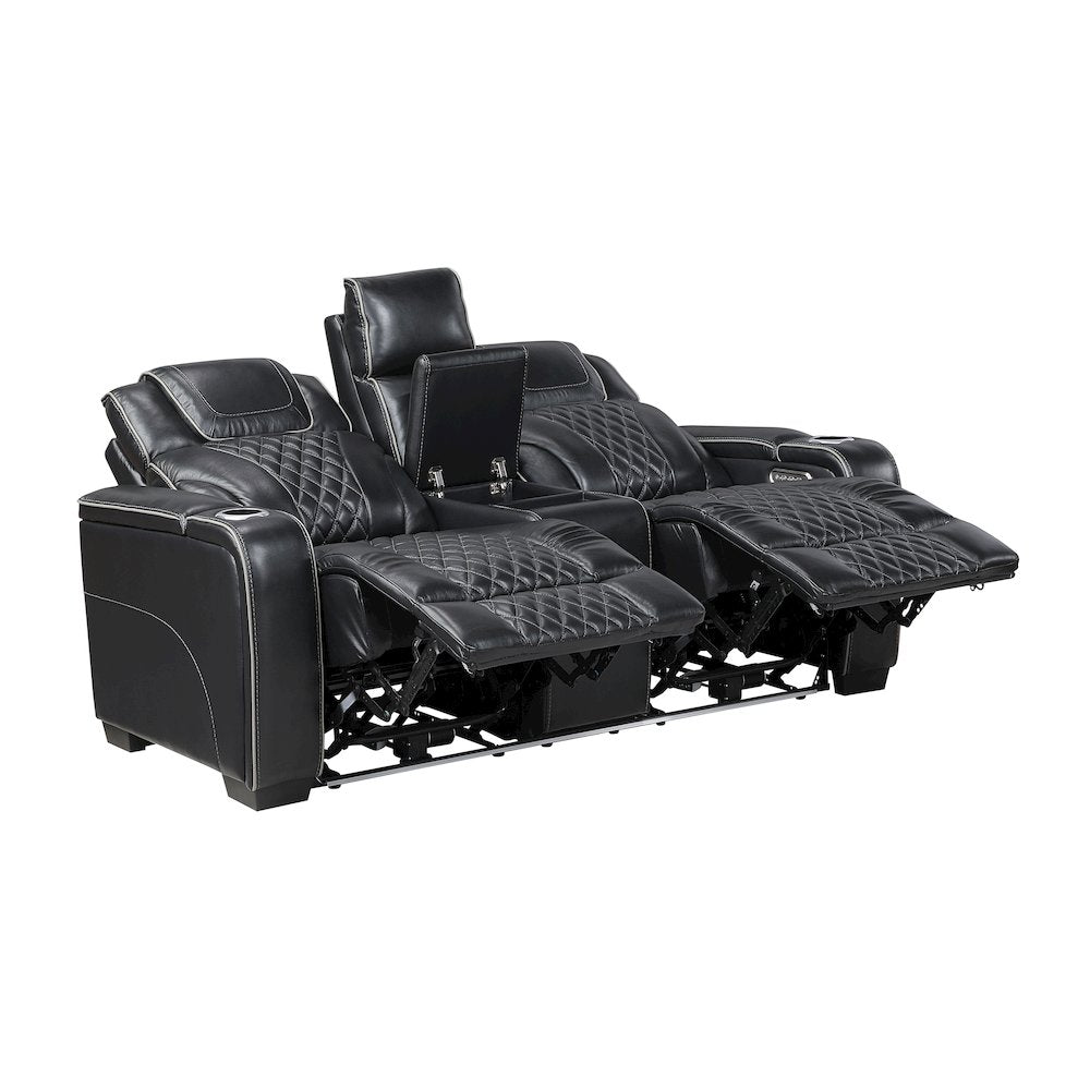 Apex Leather Pwr Double Reclining Love Seat with Center Console in Black