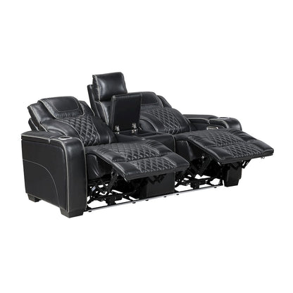 Apex Leather Pwr Double Reclining Love Seat with Center Console in Black
