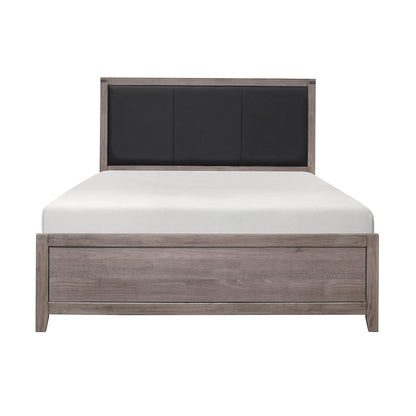 Woodrow Asian Hardwood Full Bed with Upholstery Headboard in Gray